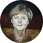 Bildnis Angela Merkel . Acryl auf Leinwand . Durchmesser 30 cm . 2021